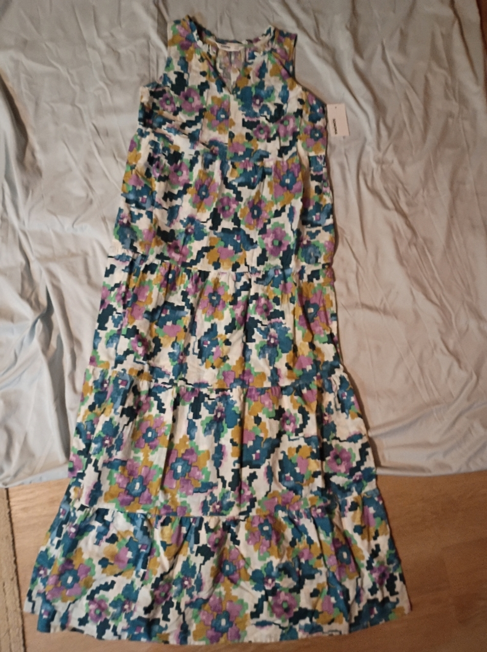 Sonoma Multicolor Floral Print Dress with Teal, Purple & Mustard